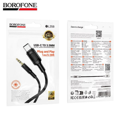 Аудио переходник Type-C(AM)-Jack3,5(AF) BOROFONE BL25B 1м, ПВХ, Black