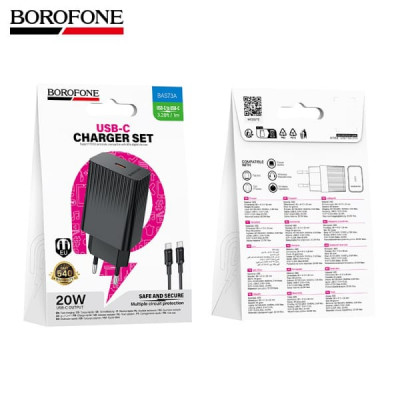 СЗУ-USB-C (Type-C)-Type-C BOROFONE BAS73A 1м, PD20W, 3A, Black