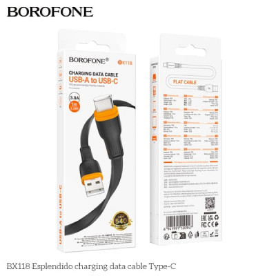 АКЦИЯ!!! Кабель Type-C BOROFONE BX118 1м, 3А, TPE, Black. Продается КРАТНО 30 ШТ!!!