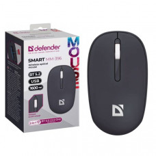 Мышь беспроводная DEFENDER Smart MM-396, черный 3кн, 2.4G+BT, 500мАч, 1600dpi