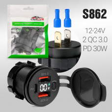 Разъем 2USB-USB-C в авто (врезные) 12V-24V Carlive AC04 PD30W+2 QC3.0 (вкл/выкл)