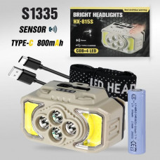 Фонарь налобный FA-HX815 2XPE+SMD+COB 6 режимов, питание 1х18650 (в к-те), кабель Type-C
