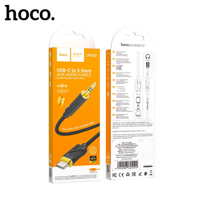 Аудио переходник Type-C(AM)-Jack3,5(AM) HOCO UPA30 1м, нейлон, Black