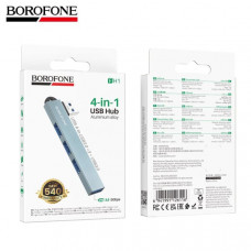 USB HUB 4 порта BOROFONE FH1 Metal Gray (USB to USB2.0х3+USB3.0). Скорость передачи: от 3,0 до 5 Гбит/ с, от 2,0 до 480 Мбит/с.