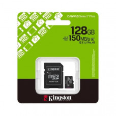 Карта памяти MicroSD Kingston 128GB Class 10 Canvas Select Plus A1 U1 V10  (150 Mb/s) + SD адаптер