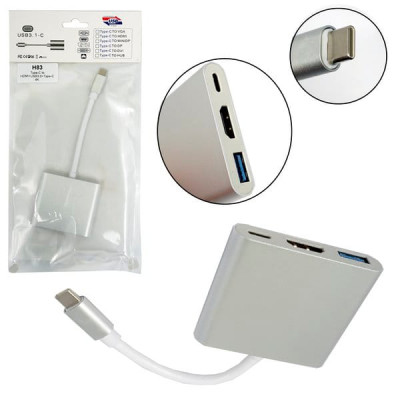 Переходник Type-C(папа) - HDMI(мама)+USB3.0(мама)+Type-C(мама) H83, 4K