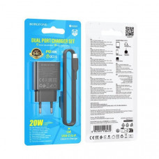 СЗУ-USB-USB-C (Type-C)-Lightning BOROFONE BA88A PD20W+QC3.0, кабель 1м, Black