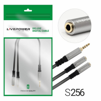 Разветвитель AUX 2х3,5 Jack (мама) - 3,5 Jack (папа) Live-Power Premium H231 (гарнитура+микрофон), 30 см