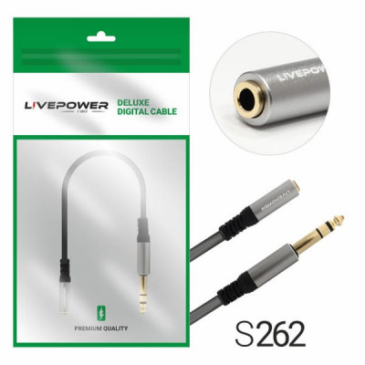 Кабель Аудио переходник 3,5 Jack (мама) - 6.35mm Jack (папа) Live-Power Premium H237, 20см, черный