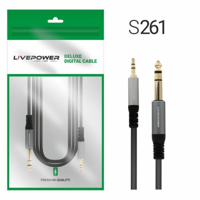 Кабель Аудио переходник 3,5 Jack (папа) - 6.35mm Jack (папа) Live-Power Premium H236, 1.8м, черный