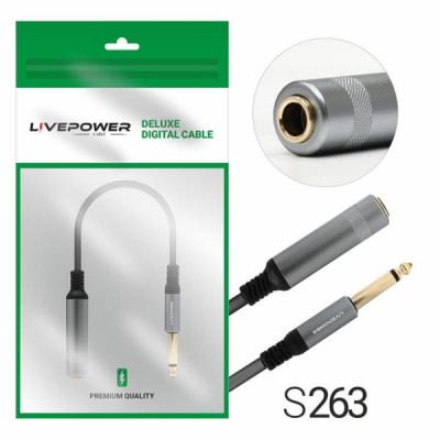 Кабель Аудио 6.35mm Jack (мама) - 6.35mm Jack (папа) Live-Power Premium H238, 20см, черный
