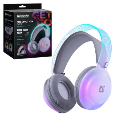 Гарнитура беспроводная полноразмерная Bluetooth DEFENDER FreeMotion B651, RGB, белый. Время работы до 14 ч. Разъемы: Type-C, 3.5 Jack. Диаметр 40мм. Импеданс наушников32 Ом, микрофона -2.2 кОм. Чувствительность наушников 105дБ, микрофона - 42дБ.