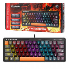 Клавиатура проводная игровая механическая Defender Black Raven GK-417 RU,кейкапы 3цветов, радужная подсветка (12 режимов), 63кн, черный. Кабель 1,5м.