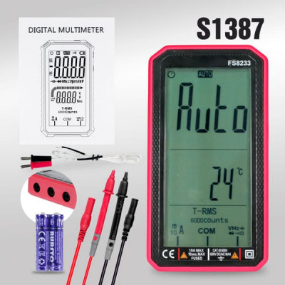 Мультиметр FS8233 цифровой автоматический. Питание 2хAAA. 600V DC/600V AC. LCD-дисплей. Скорость 3раза/сек.