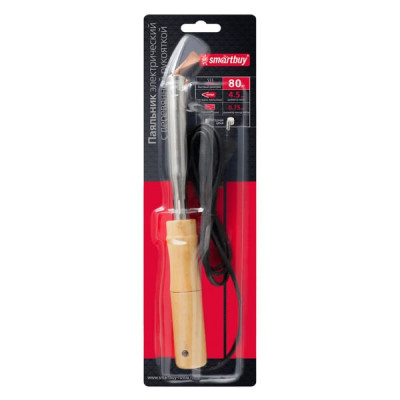 Паяльник электрический, 80 Вт, с дерев. рукояткой, длина шнура 1.1 м,Smartbuy Tools. Быстрый разогрев, диамер жала 4.5мм, диаметр конца жала 0.75мм.