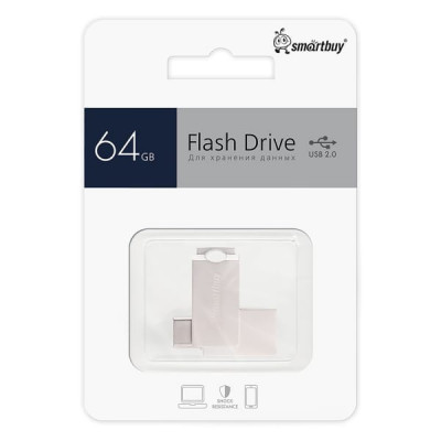 UFD 2.0 накопитель SmartBuy 64GB MC25 Metal Dual Type-C/Type-A