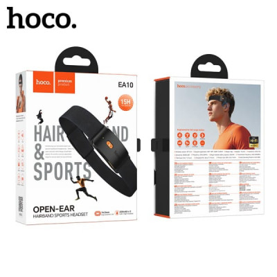ГарнитураBluetooth для спорта-повязка на голову HOCO EA10, Black. Спортивные наушники с открытым тканевым оголовьем и съемным моющимся оголовьем. Емкость аккумулятора: 200mAh для левого и правого наушников. Время работы: 15 часов. Материалl: ABS+нейлонова