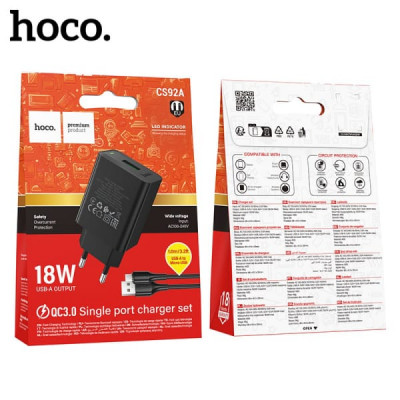 СЗУ-USB Micro HOCO CS92A 1м, QC3.0 18W, Black