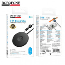 Беспроводная зарядка BOROFONE BQ41 3в1 для часов/наушников/смартфона Black. Вход: Type-C: 5V-2A, 9V-2A. Выход: мобильный телефон: 5W/7.5W/10W/15W (MagSafe 7.5W); наушники: 5W; часы: 2.5W (совместимость с Apple Watch 1-10, SE/SE2, Ultra/Ultra2). Требуется 
