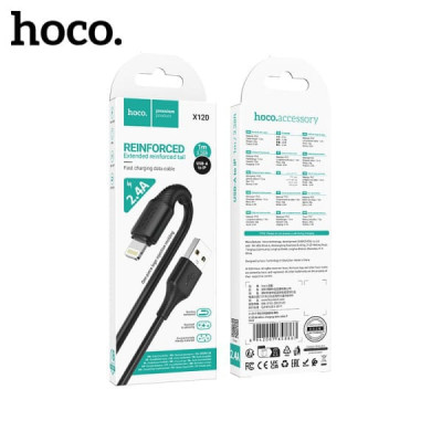 АКЦИЯ!!! Кабель Lightning HOCO X120 1м, 2.4A, ПВХ, Black. Продается КРАТНО 30шт!!!