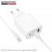 СЗУ-2USB-USB-C Type-C BOROFONE BA105A 1м, 2.4А, White. USB-C15W 5V/3A, USB-A1/A2 12W 5V/2.4A.