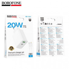 СЗУ-USB-USB-C (Type-C)-Lightning BOROFONE BA106A 1м, PD20W+ USB 18W, 3A, White