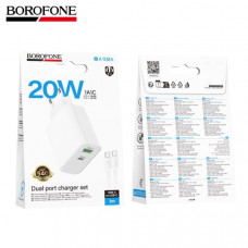 СЗУ-USB-USB-C (Type-C)-Type-C BOROFONE BA106A 1м, PD20W+ USB 18W, 3A, White