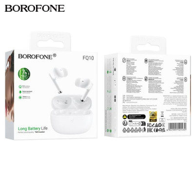 Гарнитура вакуумная Bluetooth Borofone FQ10 Joyful White. Емкость аккумулятора кейса 300mAh; наушников 40mAh. Время работы: 7 часов. Материал: ABS. Размер: 62х50х26мм. Ведущий-ведомы, голосовой помощник и др.
