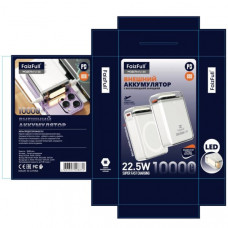 Внешний аккумулятор 10000 mAh FaizFull FL150 PD22.5W+беспрводная зарядка 15W, White. Выход USB, Type-C. Индикатор заряда батареи.