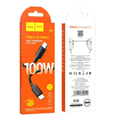 Кабель USB-C/USB-C HOCO X96 1м, 100W, 3A, ПВХ, Black