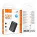 Внешний аккумулятор 5000 mAh HOCO J158 Black 18.5Wh. Номинальная емкость: 3000mAh. Вход: USB-C/Micro USB: 5V/2A. Выход: USB-A: 5V/2A. Индикатор заряда батареи.Материал: ABS+Огнестойкий корпус ПК + литиевая батарея 18650. Размер: 76х56х23мм; Вес: 130г.