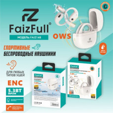Гарнитура вкладыши Bluetooth FaizFull FAIZ 148 OWS с голосовым шумоподавлением ENC Gold. IPX5. Емкость аккумулятора кейса 400 мАч, наушников 40 мАч. Время зарядки 2 часа. Время разговора 6ч. Время прослушивания 6ч.