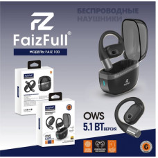 Гарнитура вкладыши Bluetooth FaizFull FAIZ 100 OWS (открытая конструкция) Black. Емкость аккумулятора кейса 400 мАч, наушников 40 мАч. Время зарядки 2 часа. Время разговора 6ч. Время прослушивания 6ч. Время ожидания 350 часов.