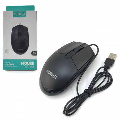 Мышь проводная Biagji X6 Black. DPI 1000. Кабель 1м.