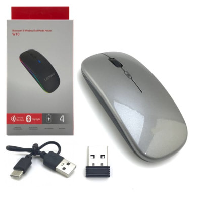 Мышь беспроводная Len W10 Grey. Ультратонкий. Кабель для зарядки Type-C в к-те. Bluetooth, 2.4ГГц. 4кн. Передача до 10м. Совместимость Chrome OS, Windows, Mac OS 10.