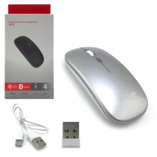 Мышь беспроводная Len W10 Silver. Ультратонкий. Кабель для зарядки Type-C в к-те. Bluetooth, 2.4ГГц. 4кн. Передача до 10м. Совместимость Chrome OS, Windows, Mac OS 10.