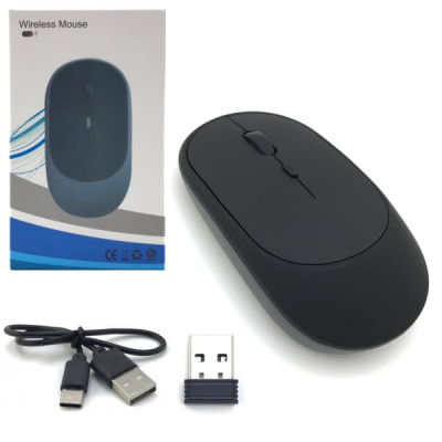 Мышь беспроводная WM Black. Кабель для зарядки Type-C в к-те. Бесшумная. Bluetooth, 2.4ГГц, дальность передачи 8-10м. DPI 800/1200/1600. Оптическая технология красного цвета, точное позиционирование.