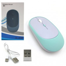 Мышь беспроводная WM Mint/Blue. Кабель для зарядки Type-C в к-те. Бесшумная. Bluetooth, 2.4ГГц, дальность передачи 8-10м. DPI 800/1200/1600. Оптическая технология красного цвета, точное позиционирование.