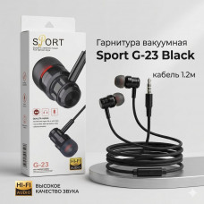 Гарнитура вакуумная Sport G-23 Black, кабель 1.2м