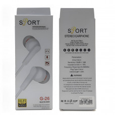 Гарнитура вакуумная Sport G-26 White, кабель 1.2 м
