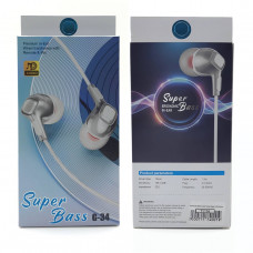 Гарнитура вакуумная Super Bass G-34 White, кабель 1.2м
