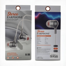 Гарнитура вакуумная Stereo Earphone G-36 White, кабель 1.2м