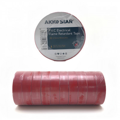 Изолента AKKOSTAR 0.13ммх18ммх20м, красный, кратно 10шт