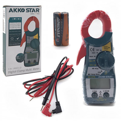Мультиметр цифровой AKKOSTAR AK-87N клещевой 600V-600A. Питание 1.5V 2хAAA.