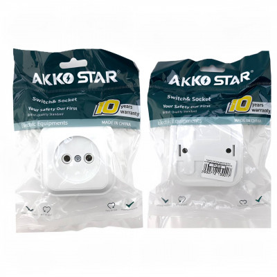 Розетка электрическая AKKOSTAR одинарная наружная 250V/10A керамика, белый 68х70х45мм