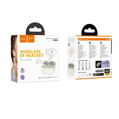 Гарнитура вакуумная Bluetooth HOCO EQ24 Monet Gold. Ёмкость аккумулятора: зарядное устройство 320 мАч; наушники 40 мАч. Время работы: 7 часов. Материал: АБС-пластик; Размеры: 61х48х27 мм; Общий вес: 46,5 г. Поддержка режима ведущий-ведомый и вызова Siri.