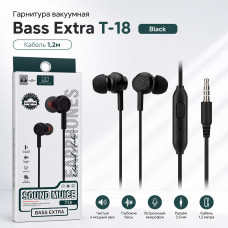 Гарнитура вакуумная Bass Extra T-18, Black. Кабель 1,2м.