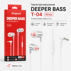 Гарнитура вакуумная Deeper Bass T-04, угловой штекер, White. Кабель 1,2м.