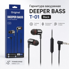 Гарнитура вакуумная Deeper Bass T-01, угловой штекер, Black. Кабель 1,2м.