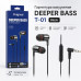 Гарнитура вакуумная Deeper Bass T-01, угловой штекер, Black. Кабель 1,2м.